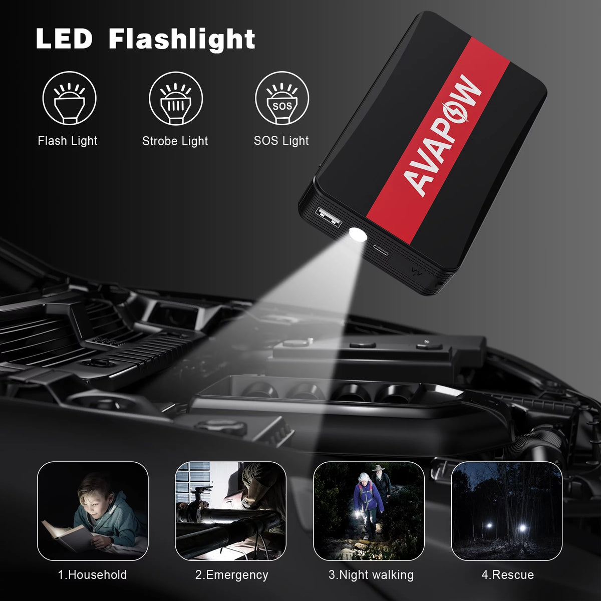 1000A Peak 12V Car Jump Starter Power Bank with LED Light T2017