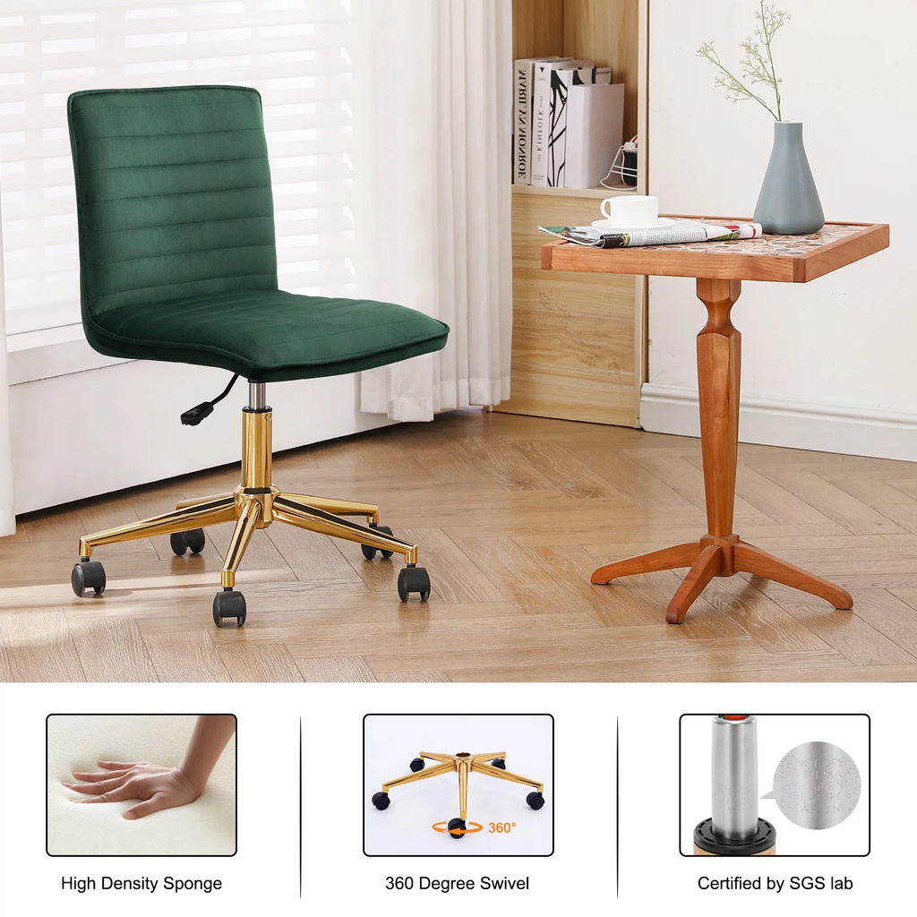 Dark Green Velvet Upholstered Swivel Office Chair U996