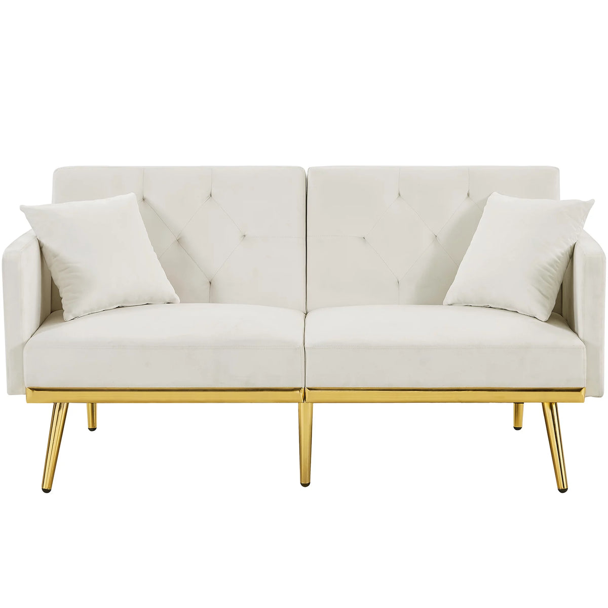 White Velvet Futon Sofa Bed with Gold Metal Legs M242