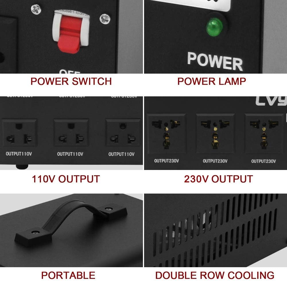 Voltage Transformer 3000 Watt Step Up/Down with 3 US outlets, 3 Universal outlets, Circuit Breaker F324