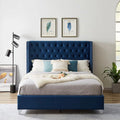 Queen Bed with Button Headboard, Wooden Slats and Metal Legs S38876