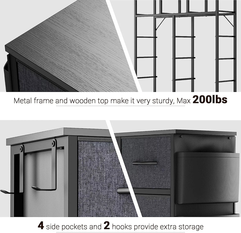 Black 10 Drawer Fabric Dresser P1635