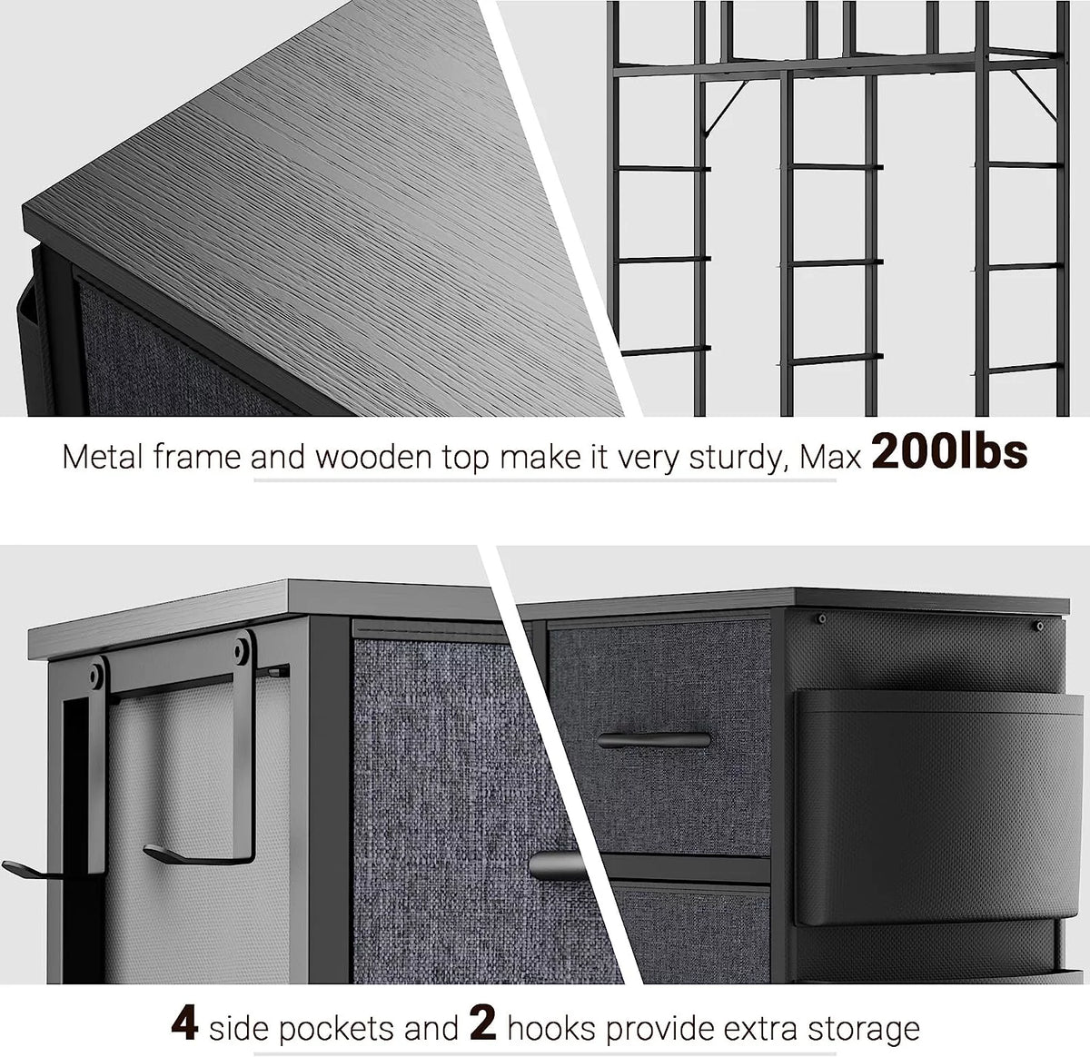 Black 10 Drawer Fabric Dresser P1635
