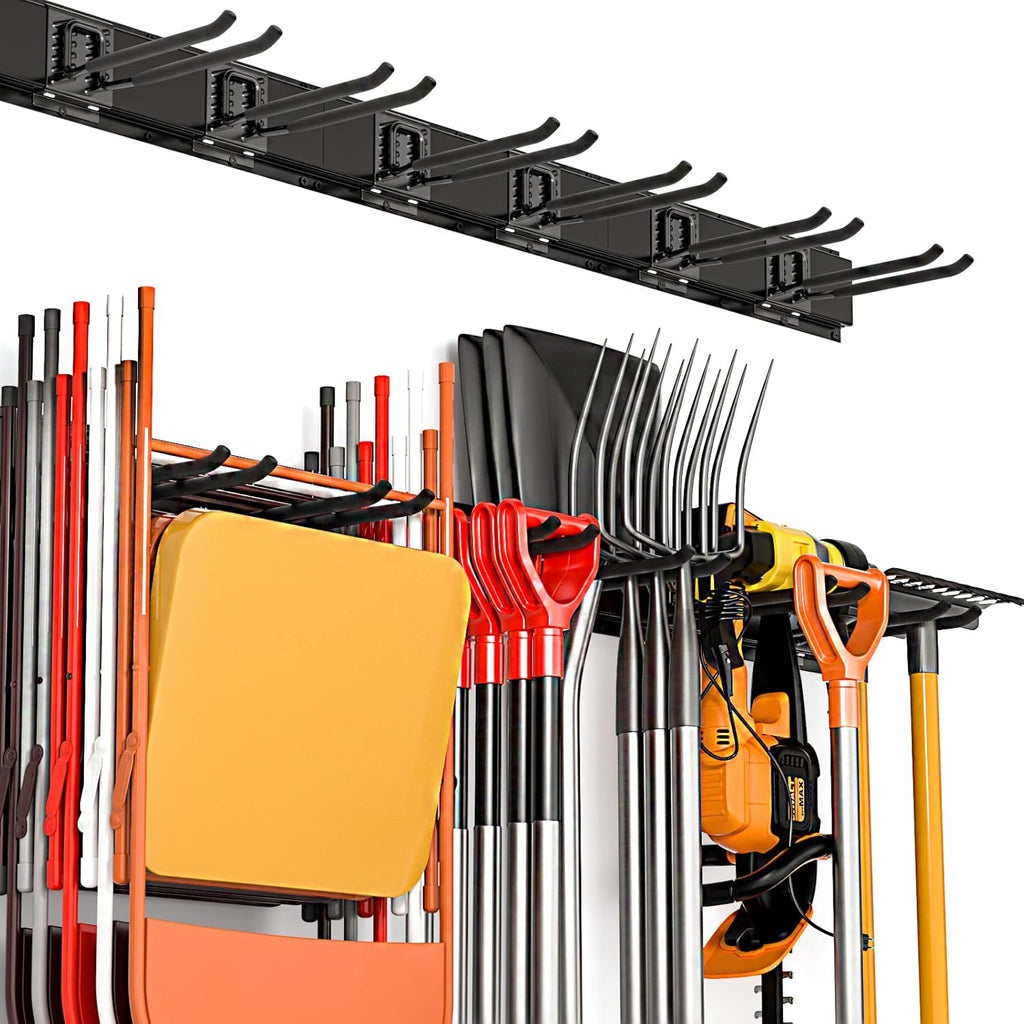 Heavy Duty Garage Storage Tool Organizer Wall Mount Rack with 6 Long Hooks, 48 Inch, Pack of 2 U464894