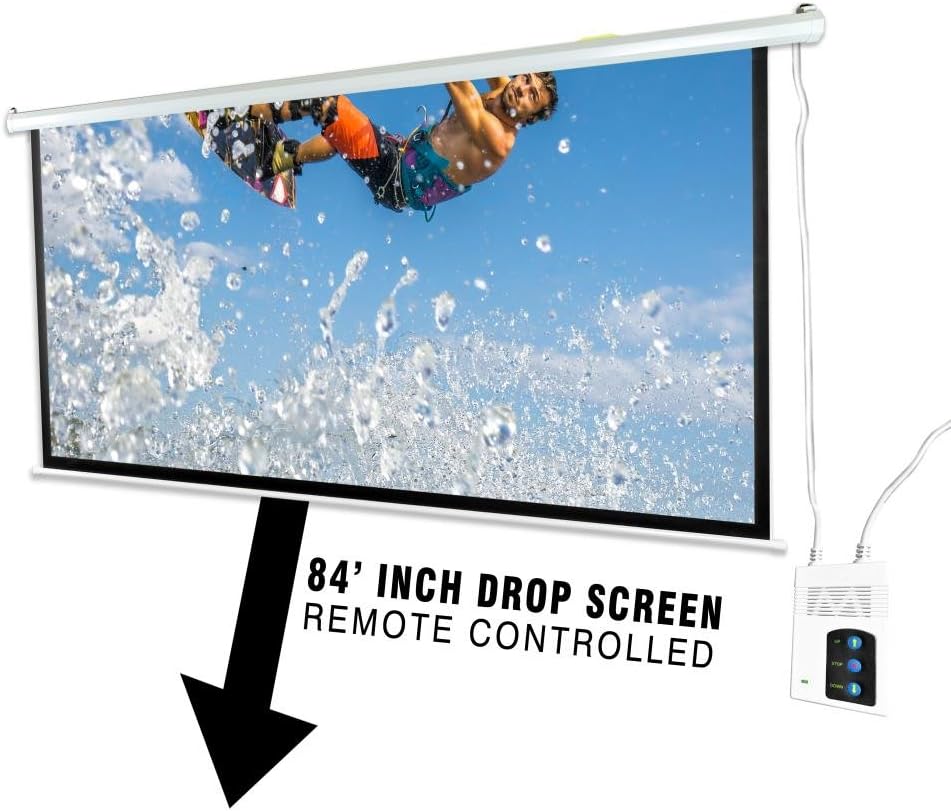 84" Portable Motorized Matte White Projector Screen with Remote and Case Q187001