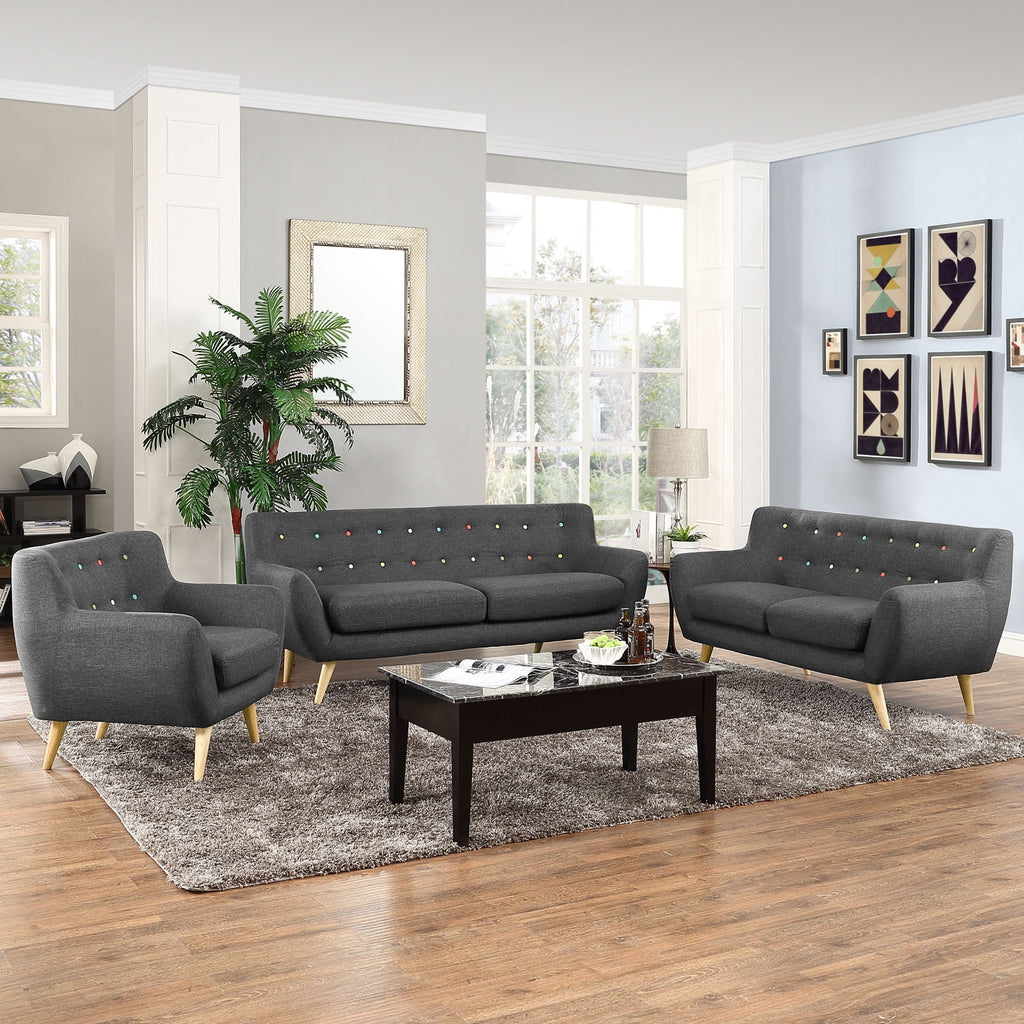 Grey Fabric Three PCS Living Room Set R927