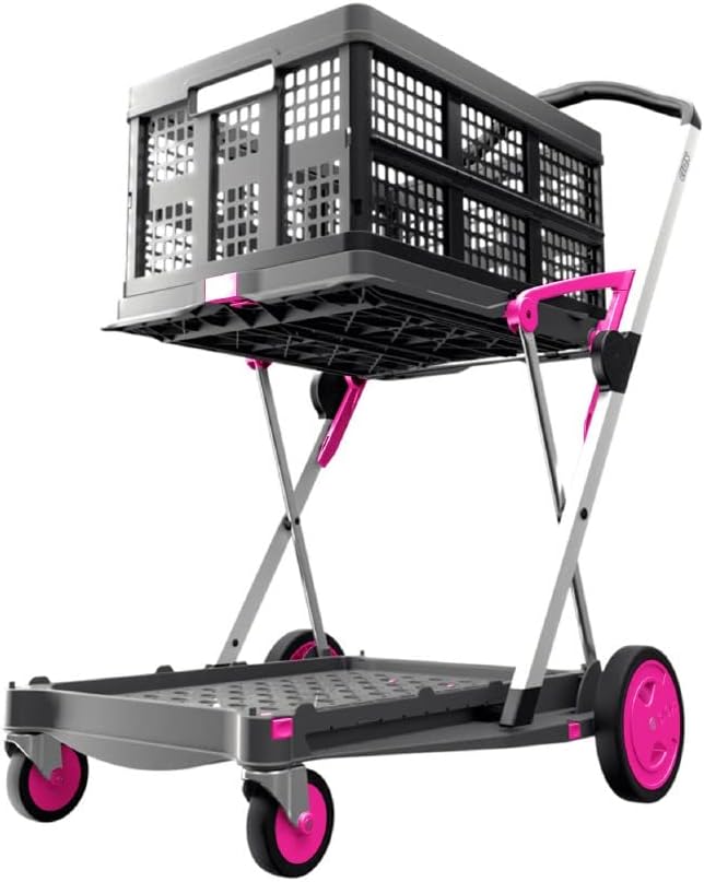 Pink Collapsible Shopping Cart with Storage Crate K534119