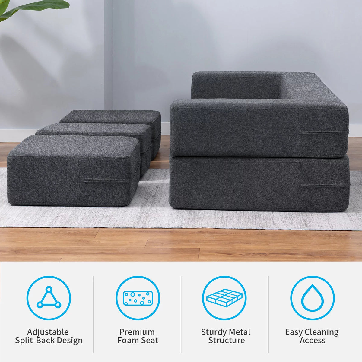 Dark Grey Convertible Sofa Bed P729