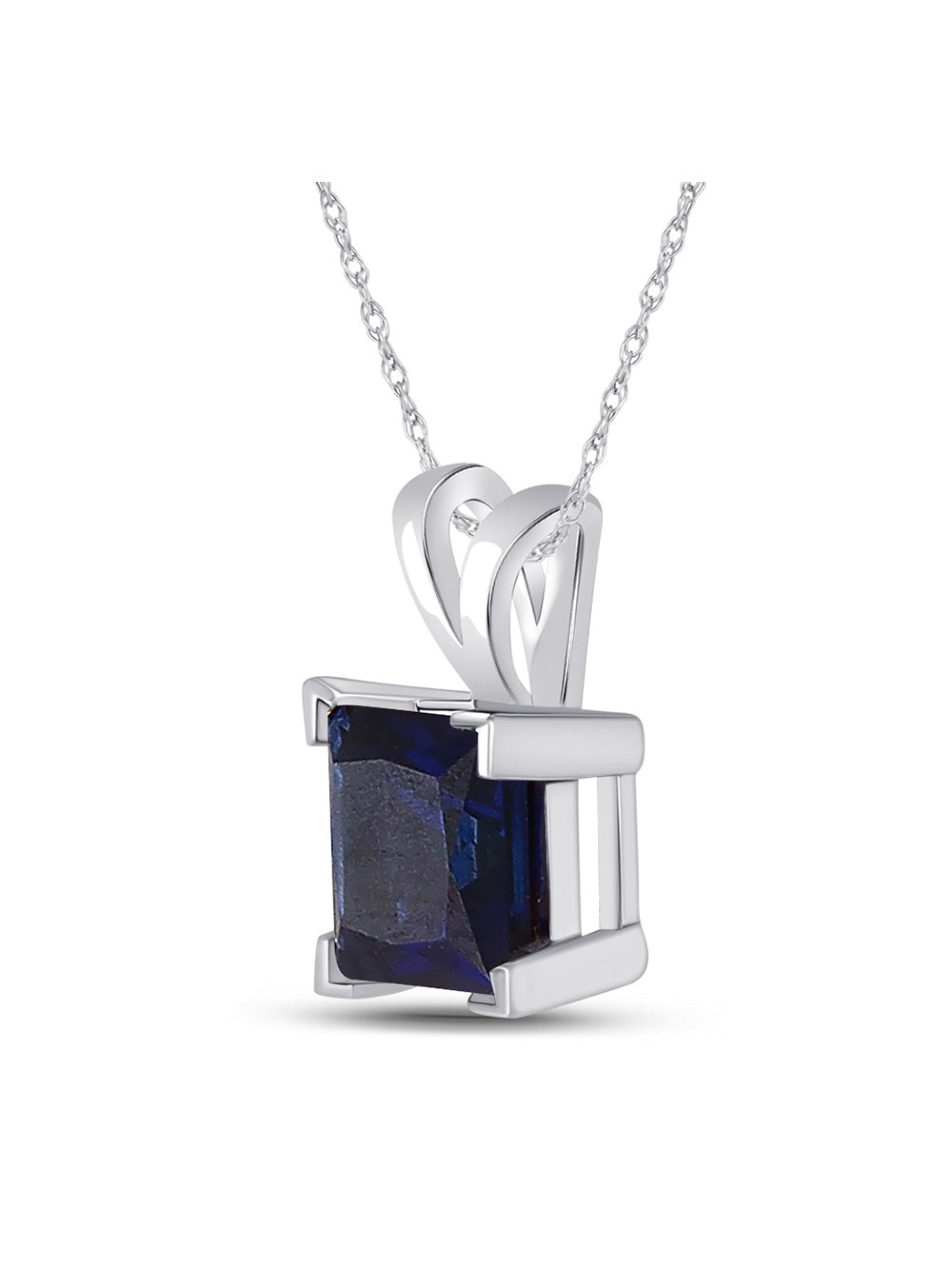 Sterling Silver Princess Blue Sapphire Solitaire Pendant O3420