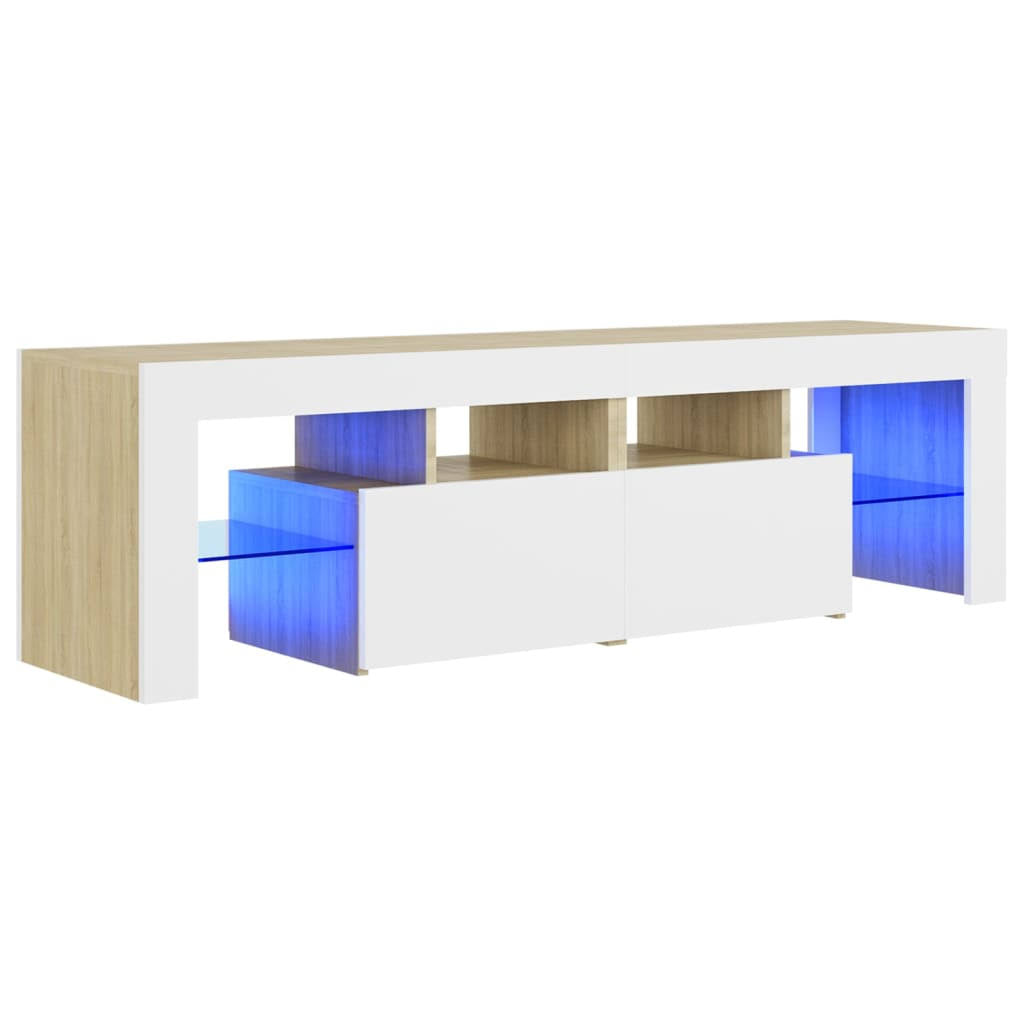White Sonoma Oak TV Cabinet with LED Lights X630