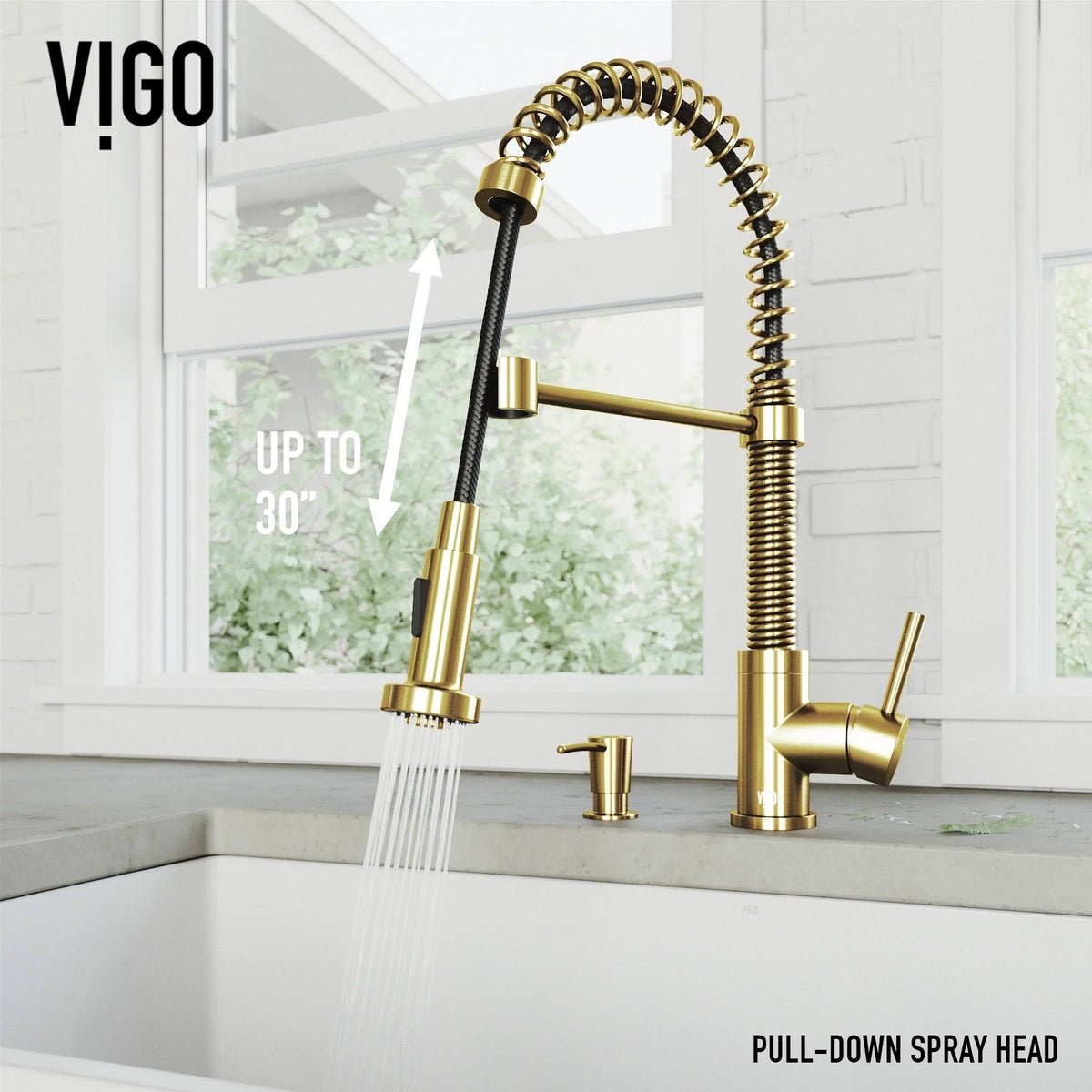 Matte Gold Pull-Down Kitchen Faucet with Soap Dispenser P395677