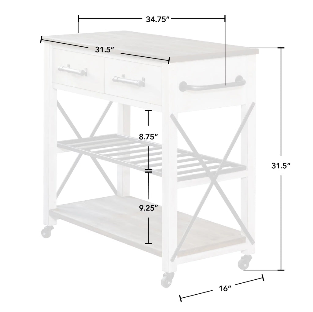 Off-White and Brown Wood Kitchen Cart N29099