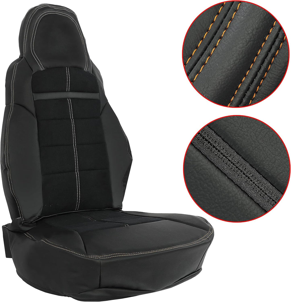 Leather & Cloth Seat Covers Set, Black, Driver & Passenger Side H1311