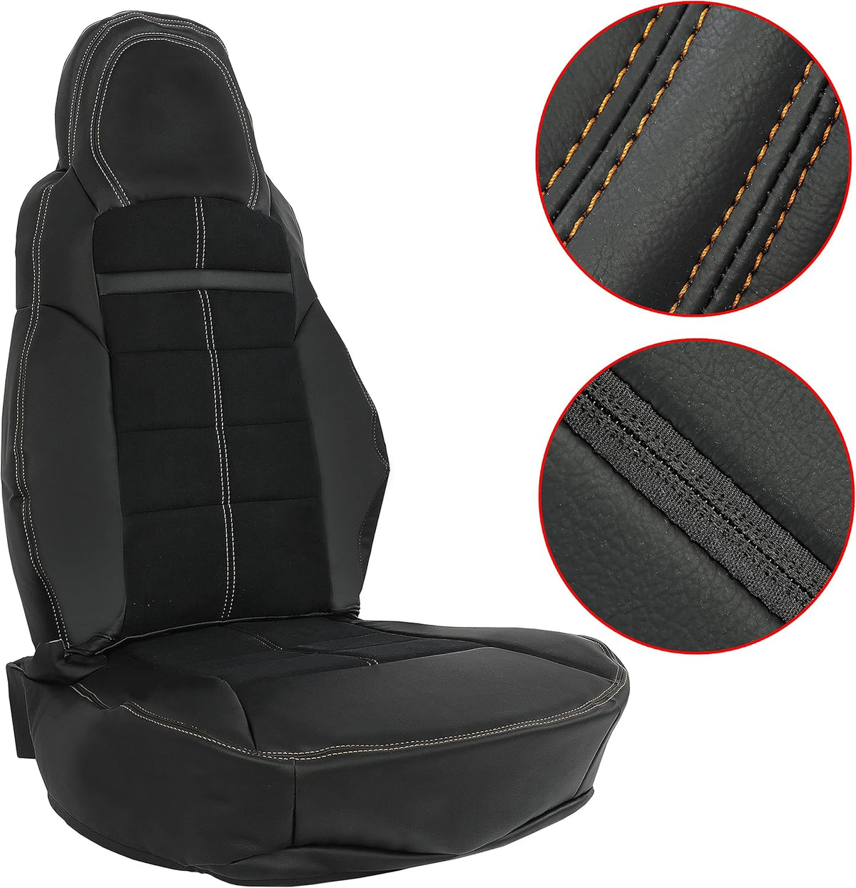 Leather & Cloth Seat Covers Set, Black, Driver & Passenger Side H1311