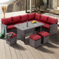 Red Rattan Wicker Patio Dining Table Set J3530