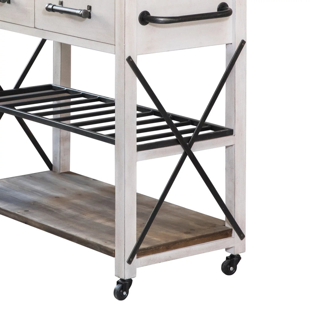 Off-White and Brown Wood Kitchen Cart N29099