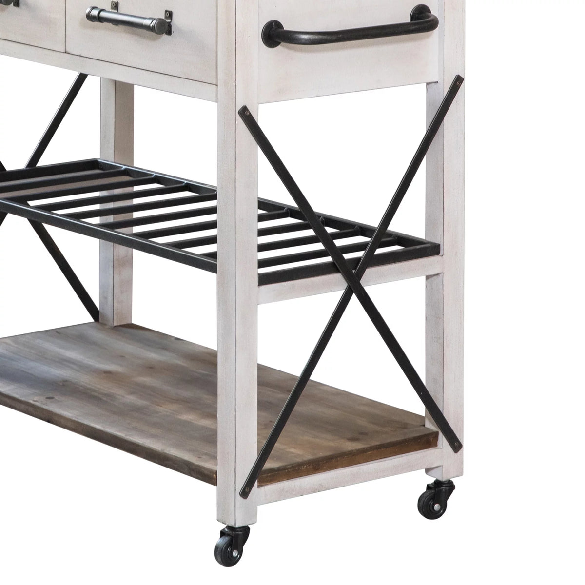 Off-White and Brown Wood Kitchen Cart N29099