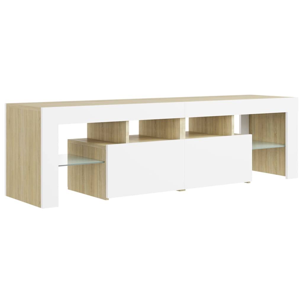 White Sonoma Oak TV Cabinet with LED Lights X630