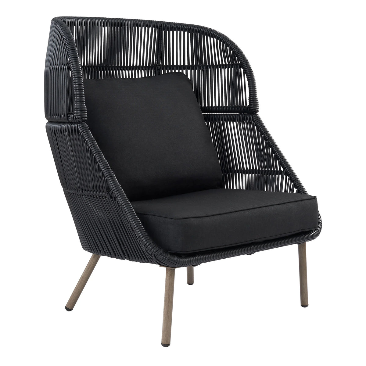 Black Wicker Outdoor Accent Chair with Cushions V54570