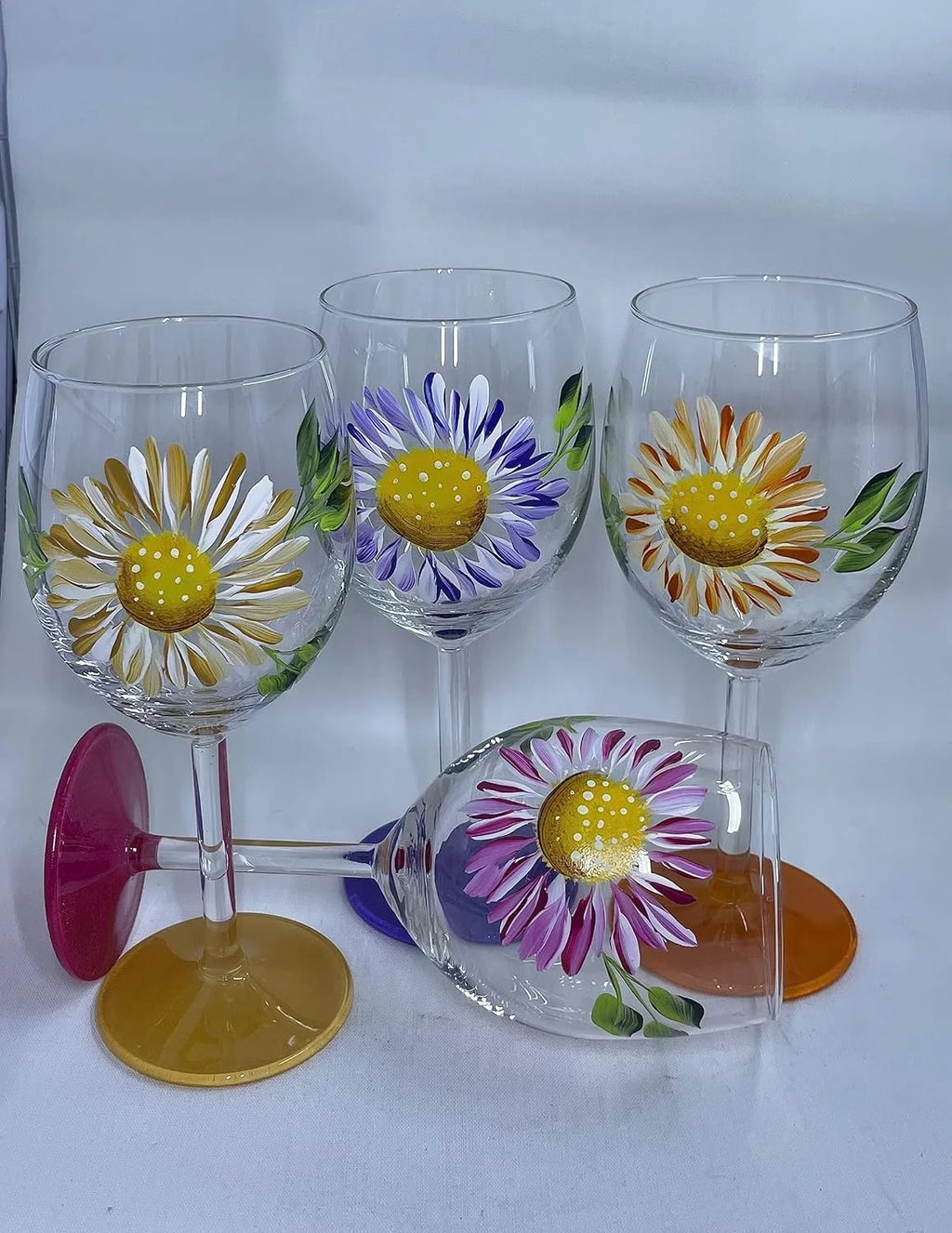 Hand Painted Flower Wine Glasses Stemless 15 Oz Glass I815749