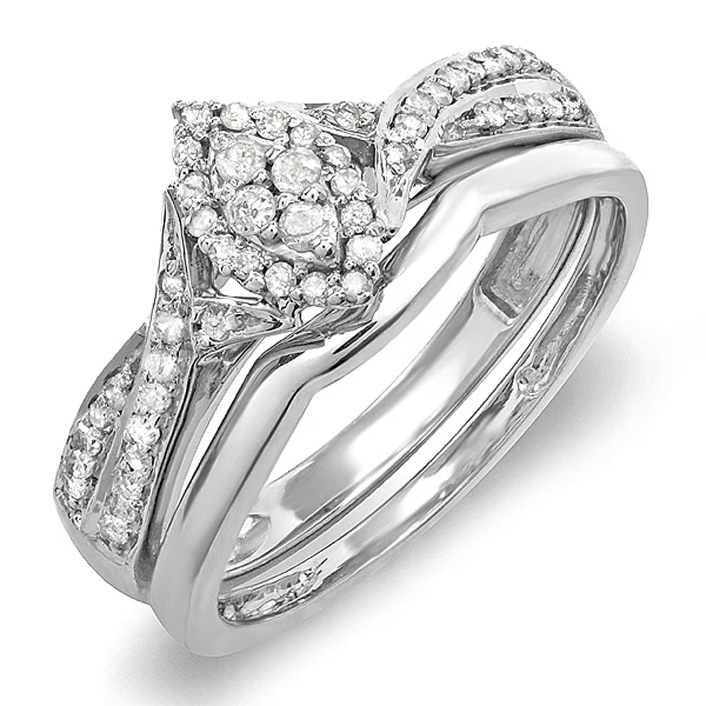Round White Diamond Marquise Shape Bridal Engagement Ring Set in 925 Sterling Silver S80878