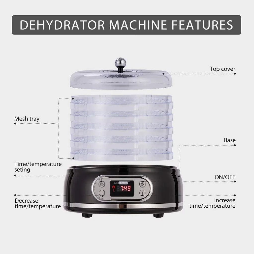 400W 5 Trays Round Food Dehydrator Machine Black F7132