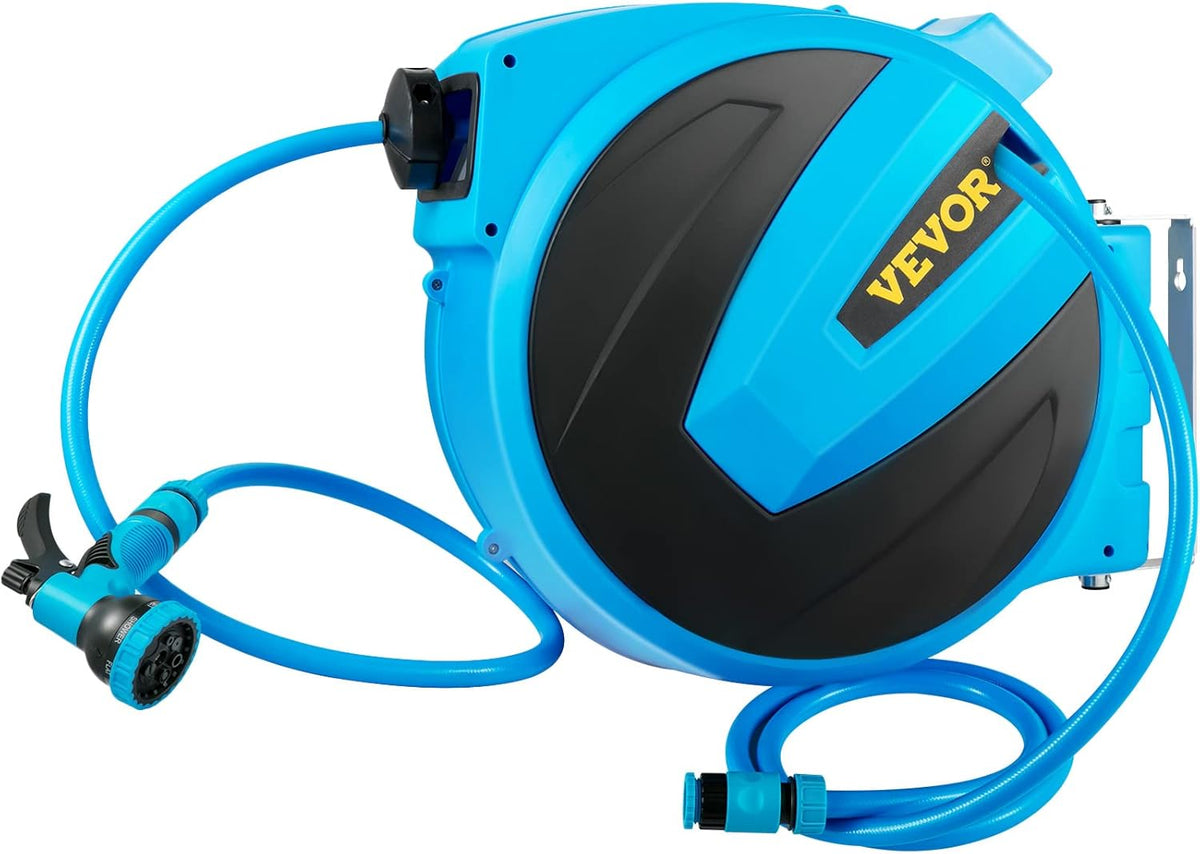 Retractable Hose Reel, 5/8 inch x 50 ft, Wall Mounted Garden Hose Reel, Blue Pack of 2 R4563