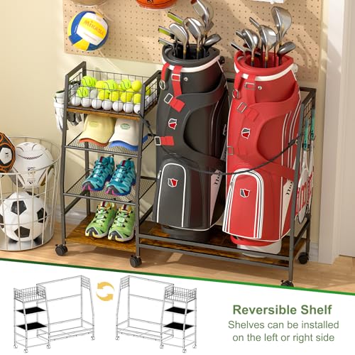 Golf Bag Storage Rack with Wheels, Black L30502