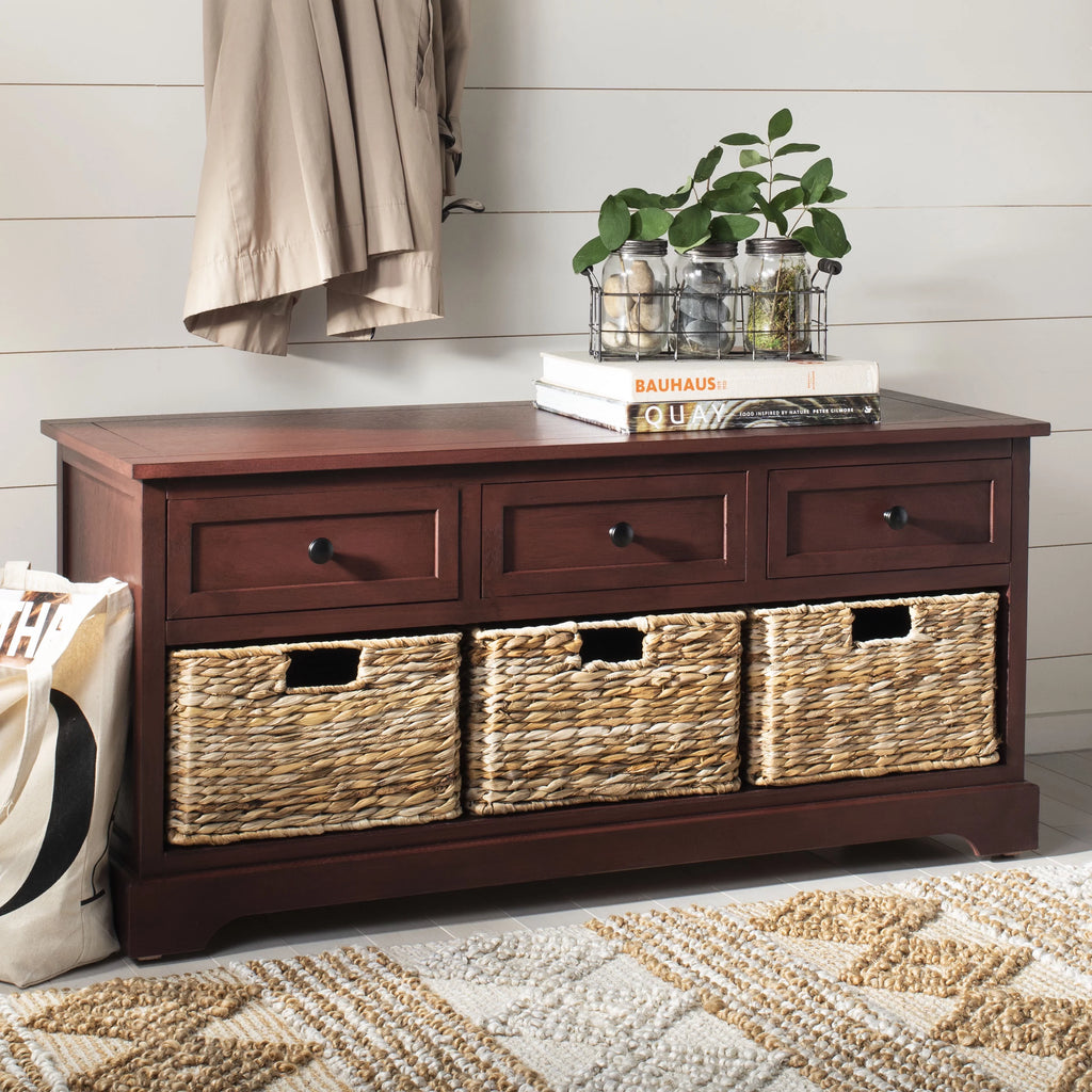 Storage Bench with 3 Wicker Baskets and 3 Drawers B413