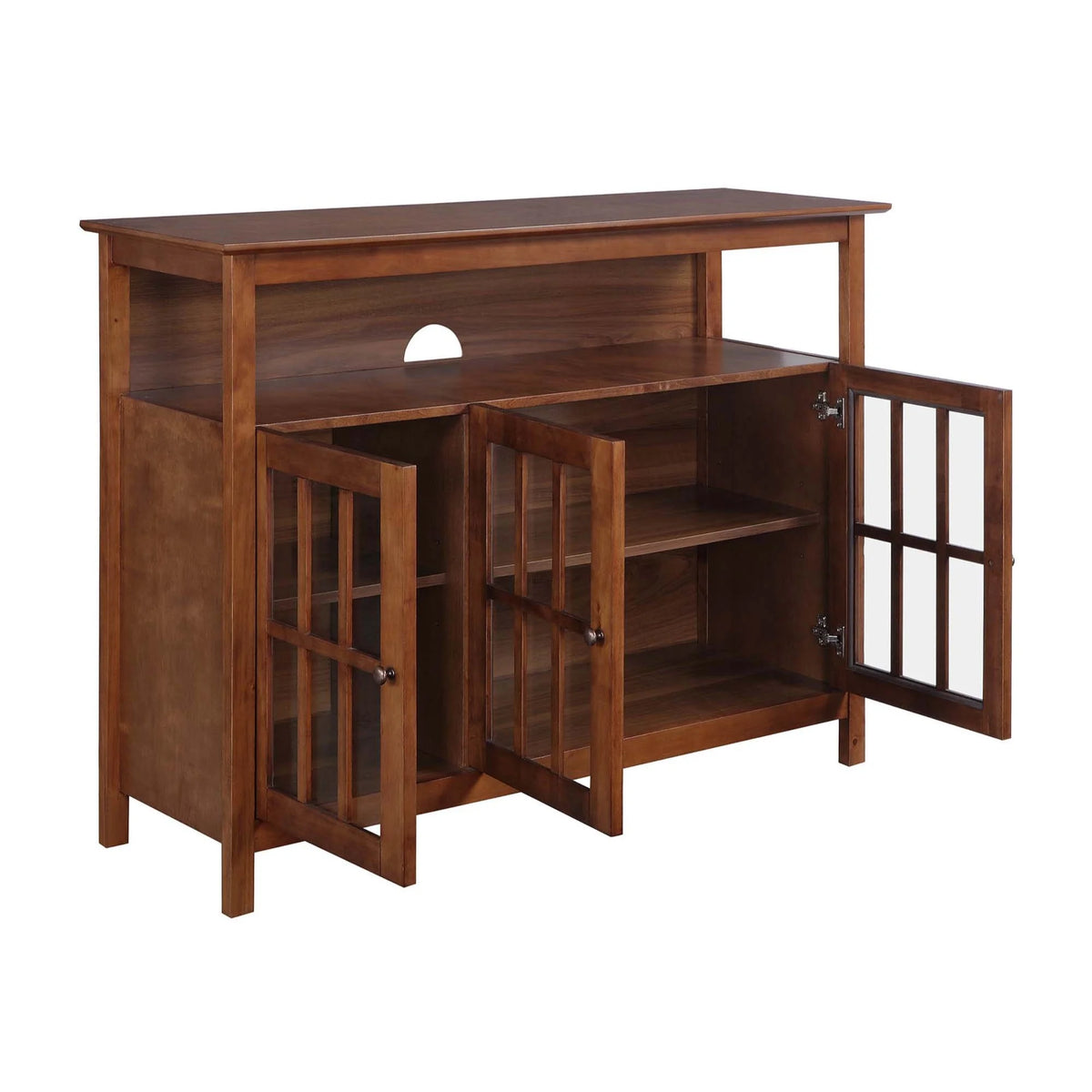 Dark Walnut TV Stand with Storage Cabinets and Shelf H92030