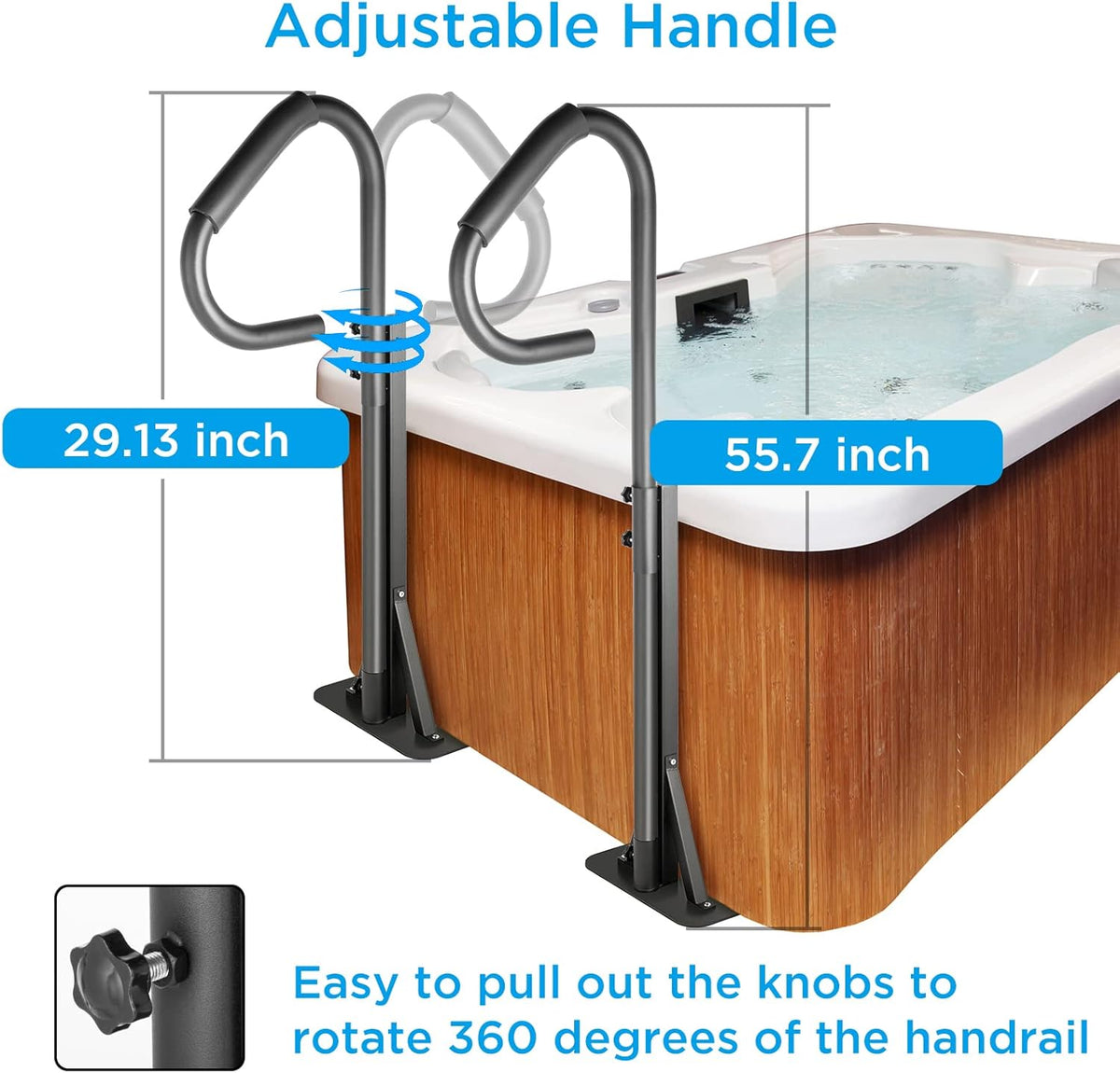 Black Heavy Iron Hot Tub Handrail with Slide-Under Mount Base N672