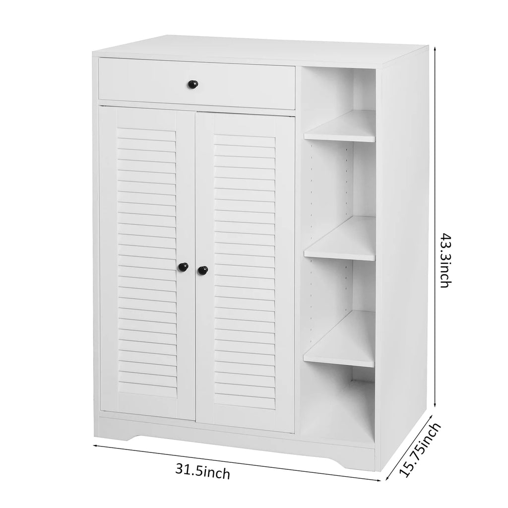 White Freestanding Shoe Rack Organizer with 2 Shutter Door N4769