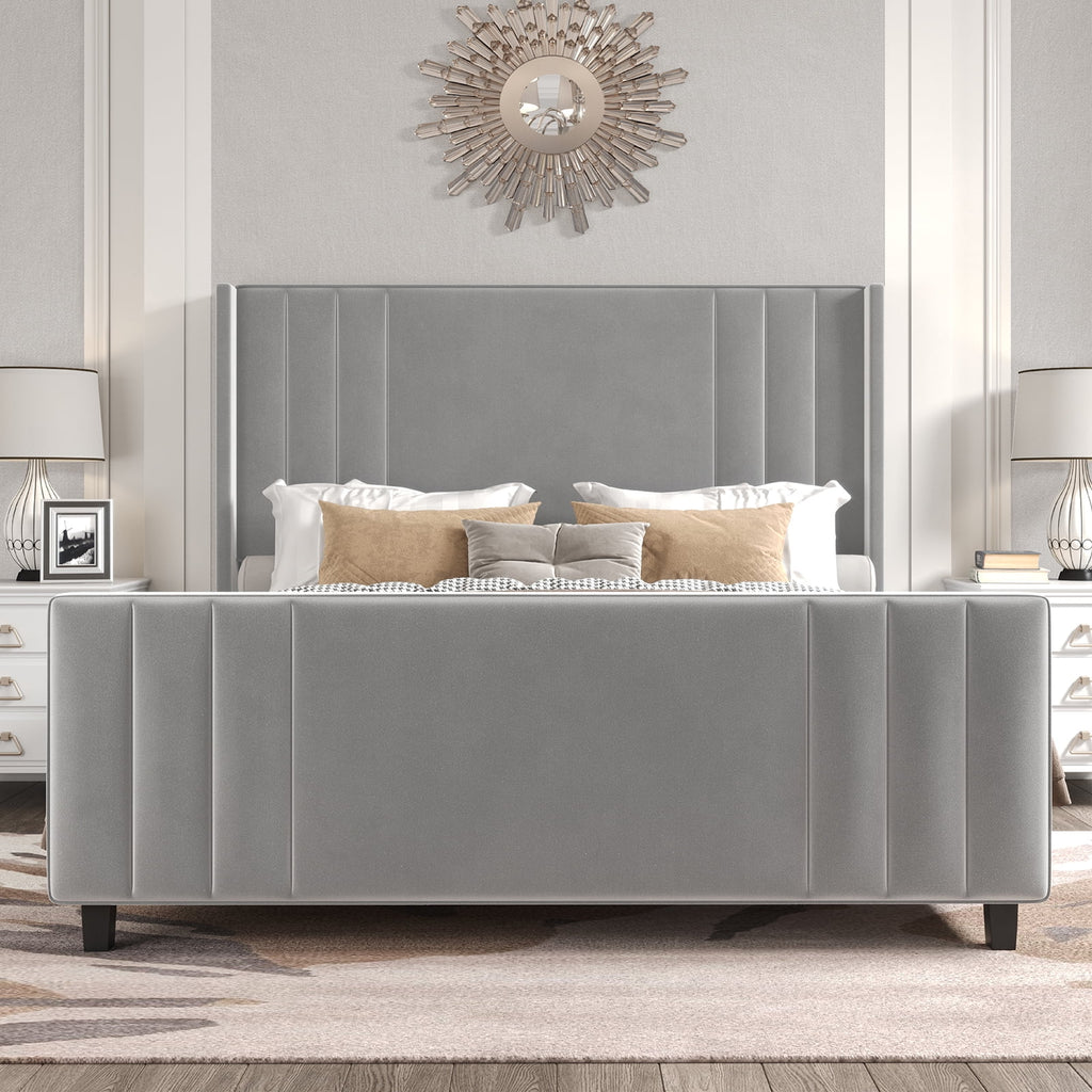 Queen Platform Bed Frame with Vertical Channel, Cream N299159