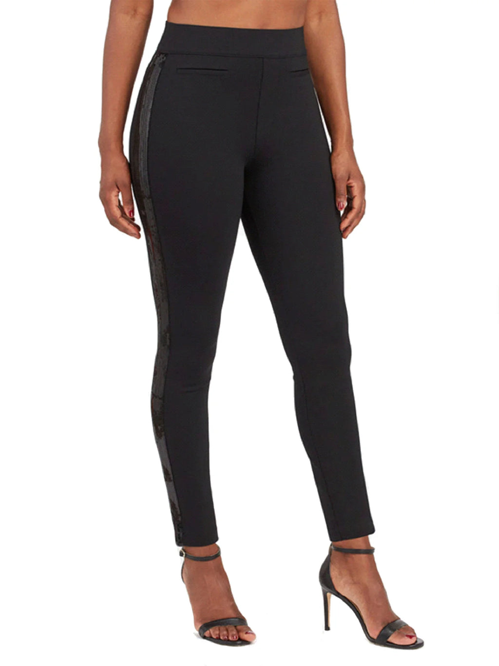 Ponte Skinny Pants with Sequin Tuxedo Legs N555