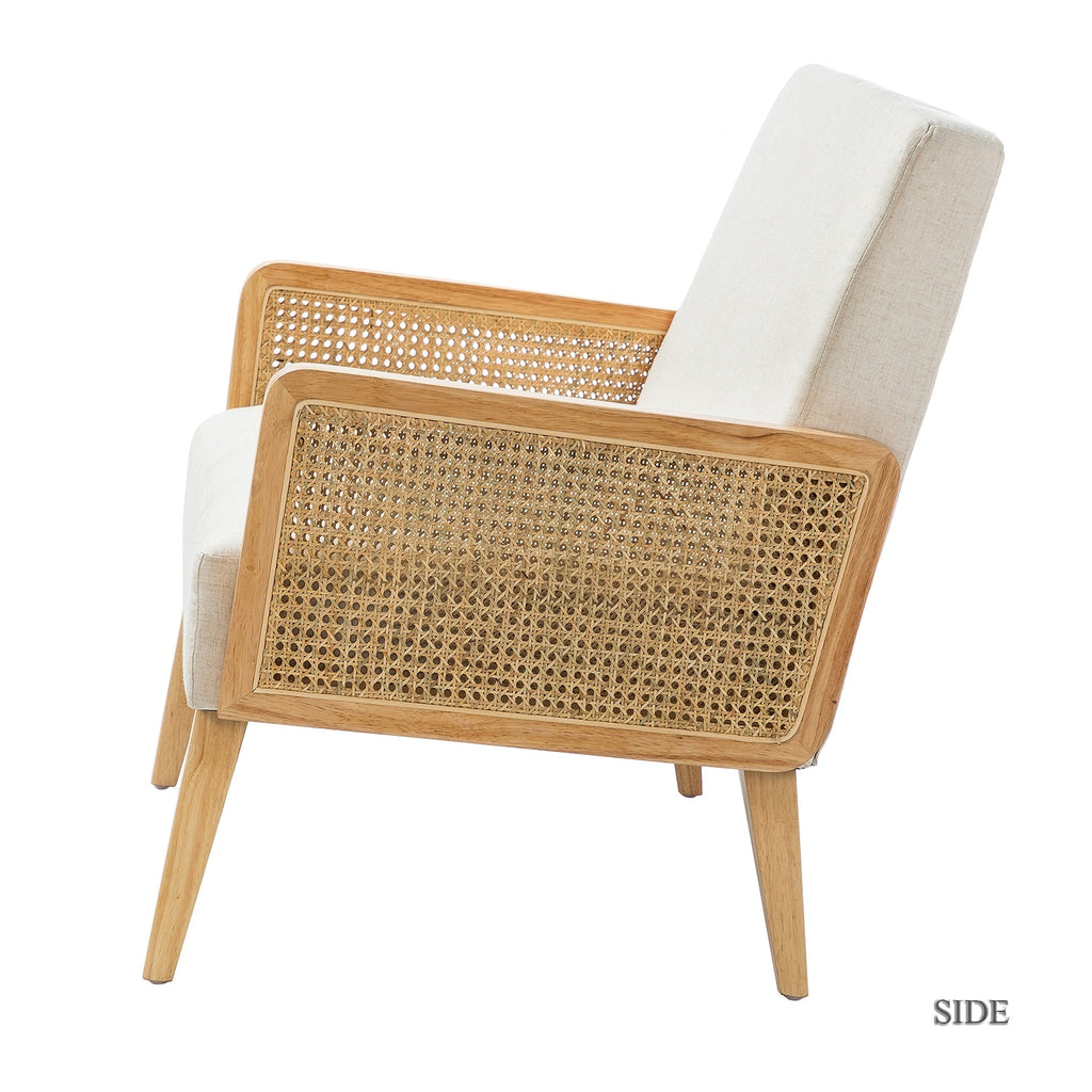 Modern Upholstered Sofa Loveseat Rattan Arm Futon Wood Foam Linen N76686