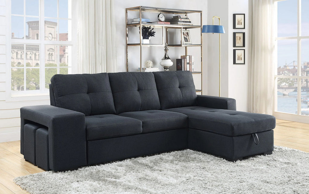 Linen Sleeper Sectional Sofa with Reversible Storage Chaise W51899