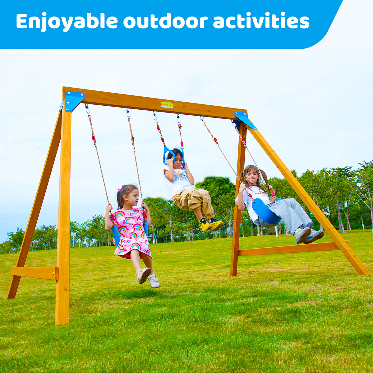 Kids Swing Sets with 2 Swings, Trapeze Swing Rings, Outdoor Playset N24190