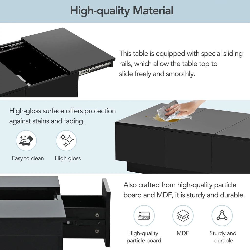 Black Extendable Coffee Table with 2 Drawers C76182