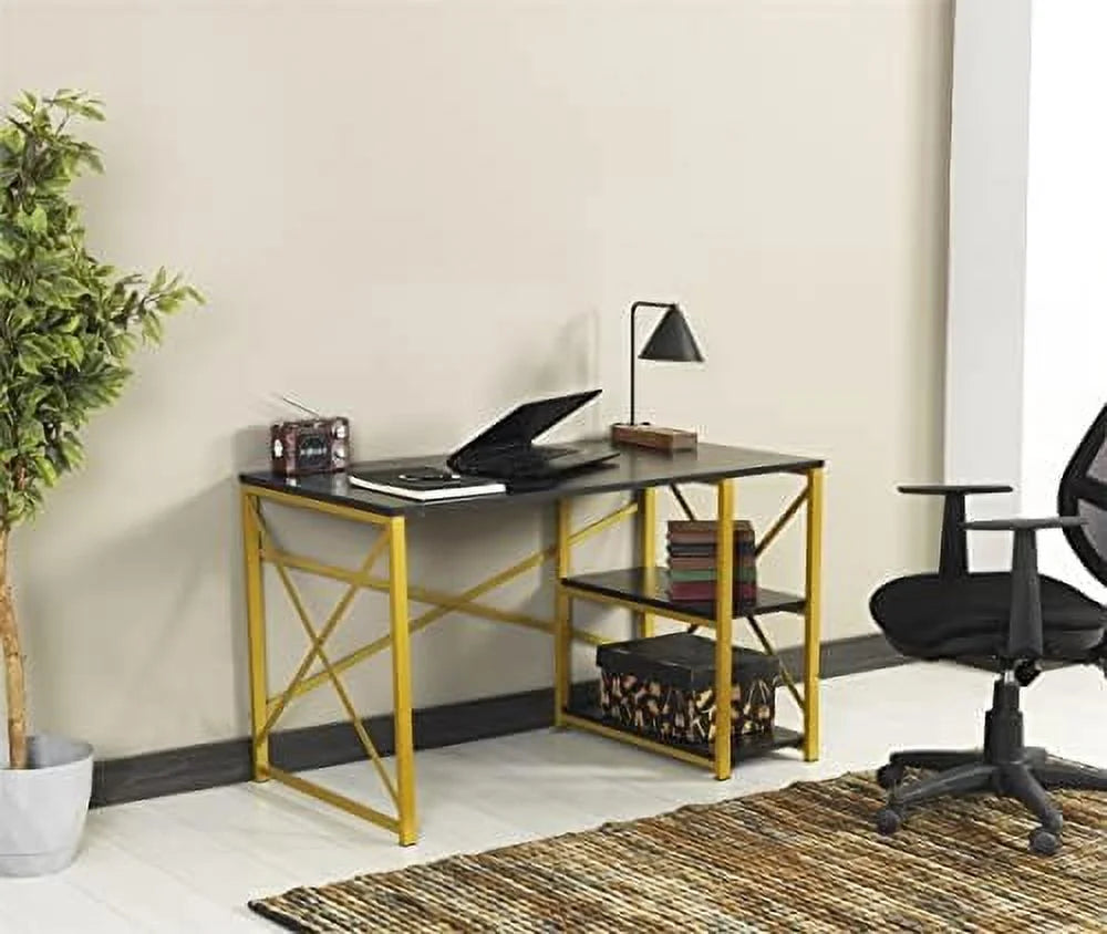 47" Wooden Top Computer Desk with 2 Shelves U56237