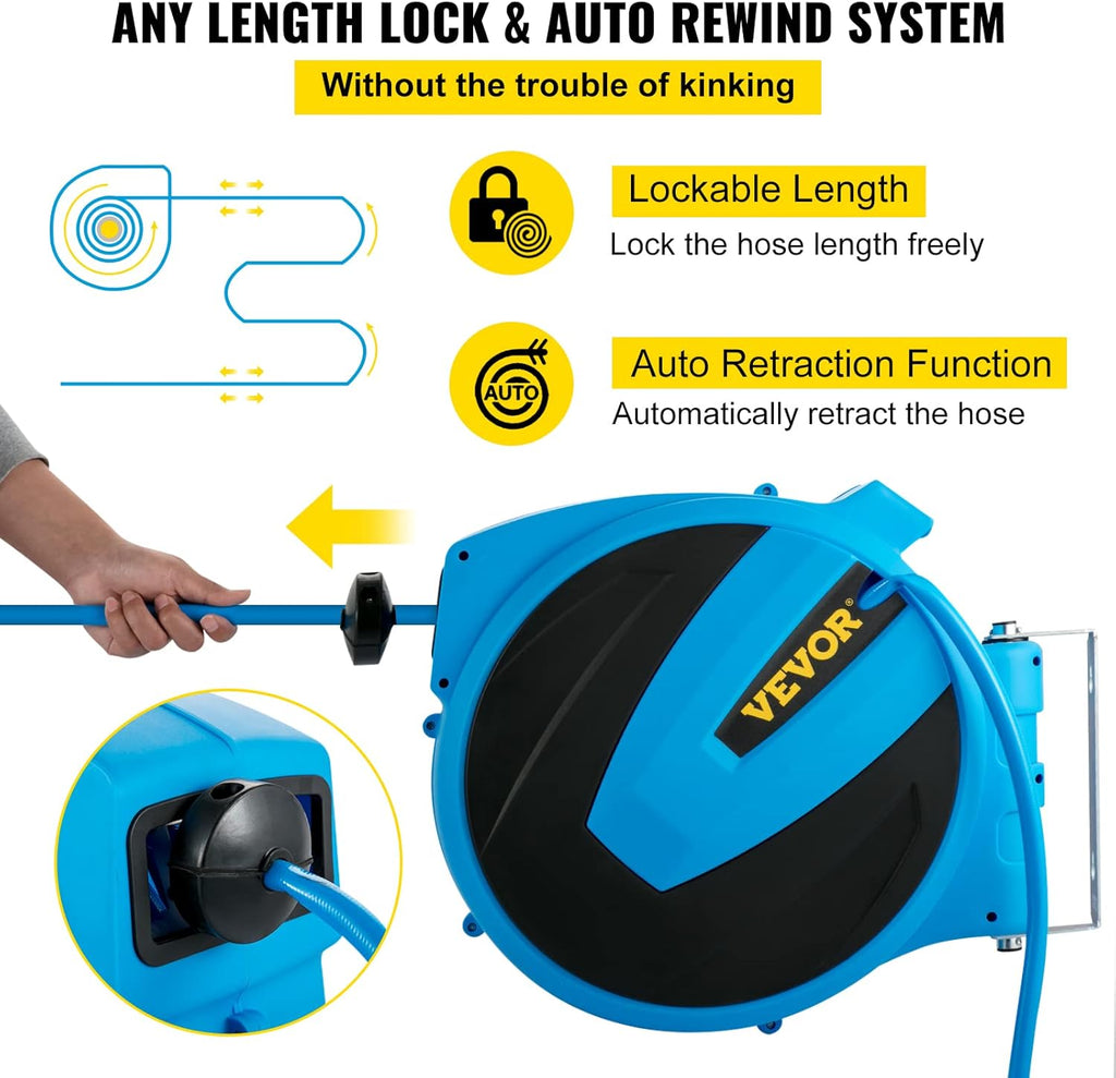 Retractable Hose Reel, 5/8 inch x 50 ft, Wall Mounted Garden Hose Reel, Blue Pack of 2 R4563