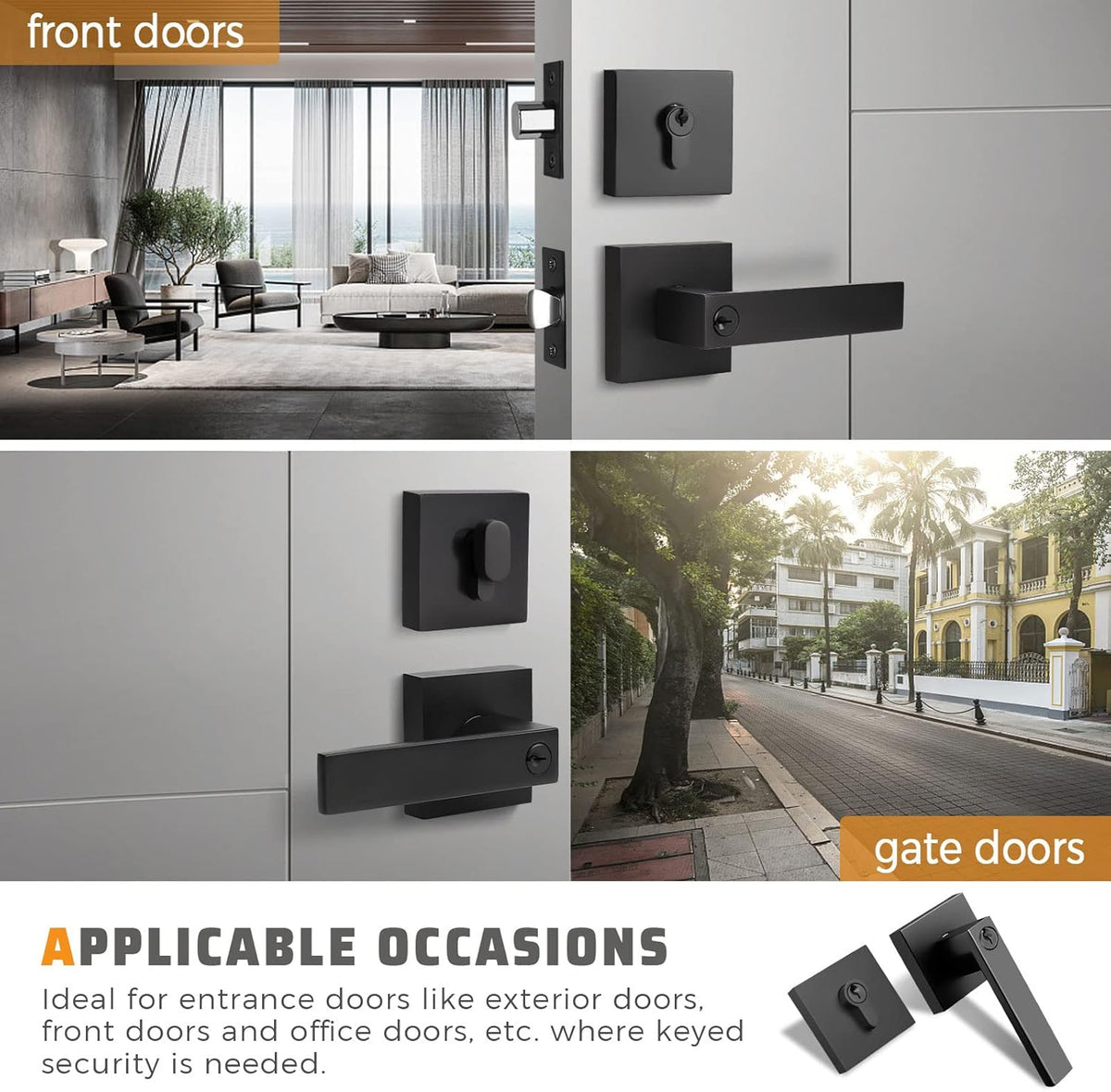3 Pack Keyed Alike Heavy Duty Entrance Lever Door Handle with Single Keyed Square Deadbolt Set T6537