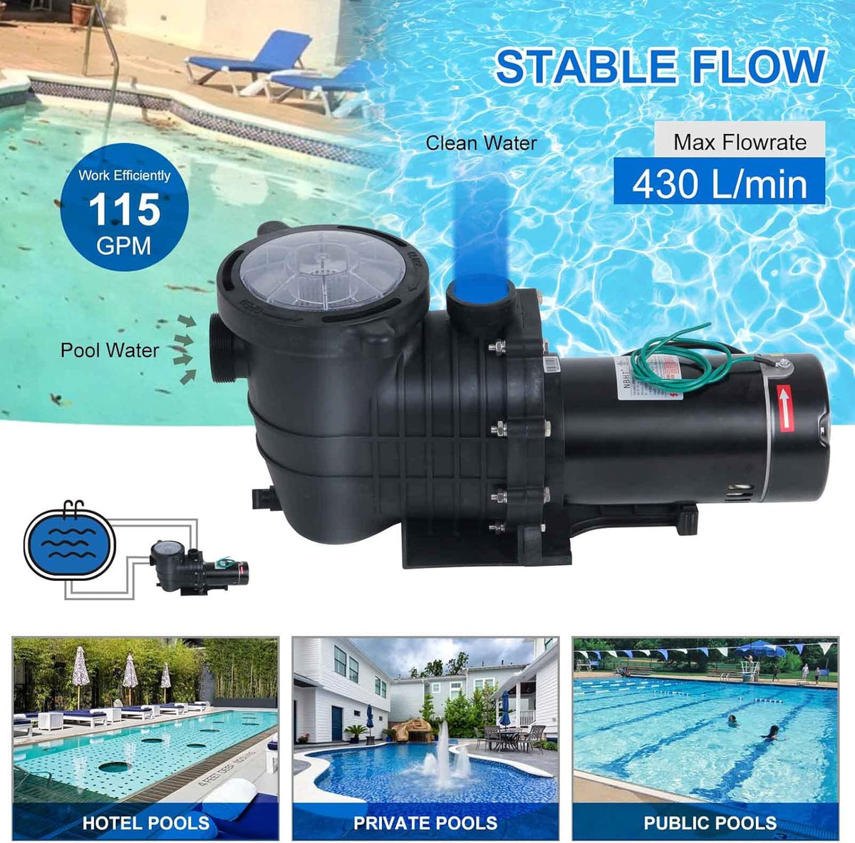 2HP Dual Volt Pool Pump with Strainer Y31002