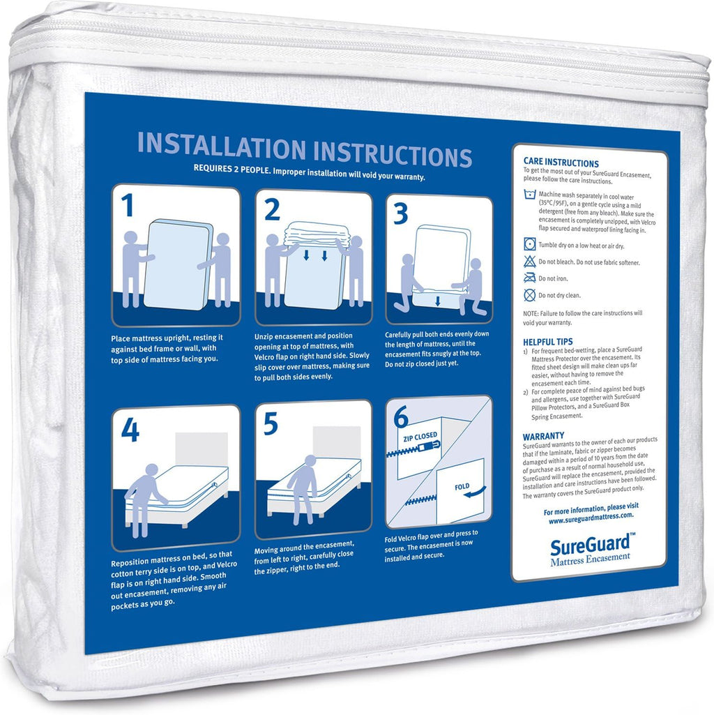 Twin Mattress Encasement, 100% Waterproof, Zippered Six-Sided Cover C78556