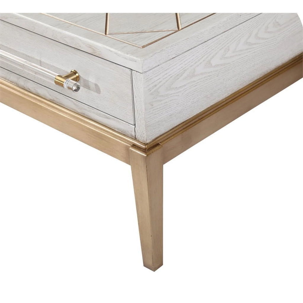 Soft White Wooden Cocktail Table with Gold and Acrylic Accents I663220