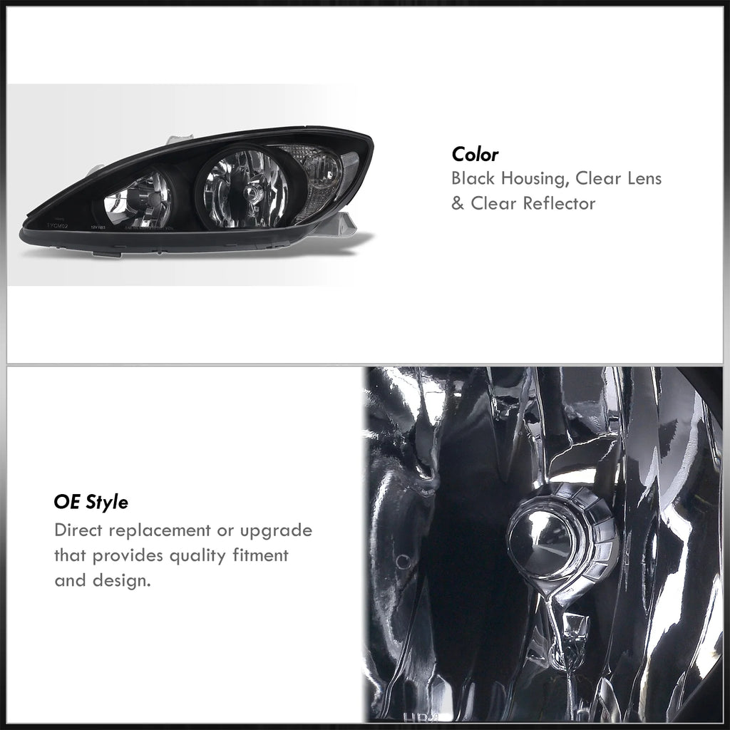Black Housing Clear Lens Reflector Headlights Pair LH + RH F449056