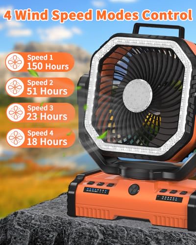 12 Inch 40000mAh Rechargeable Portable Oscillating Fan with LED Lantern G4152