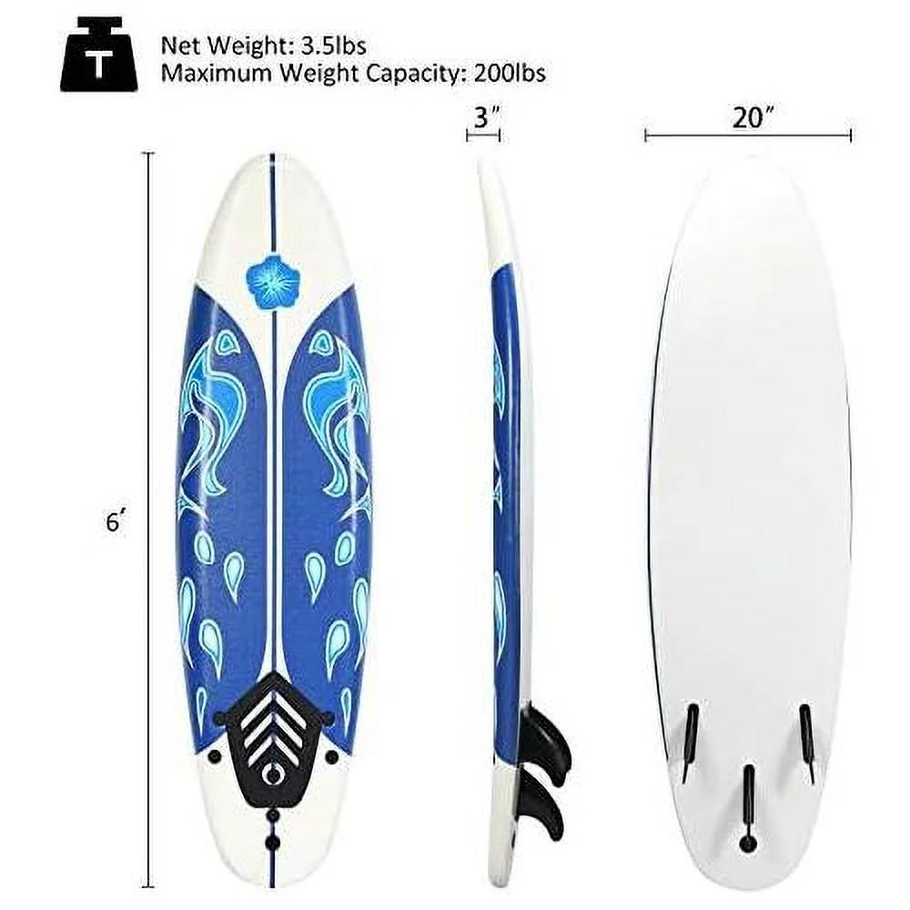 Non-Slip Surfing Board With Removable Fins & Leash V551021