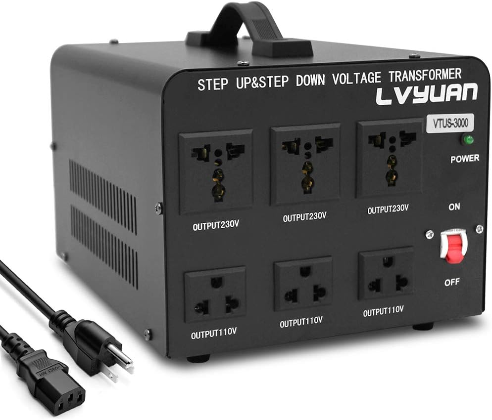 Voltage Transformer 3000 Watt Step Up/Down with 3 US outlets, 3 Universal outlets, Circuit Breaker F324