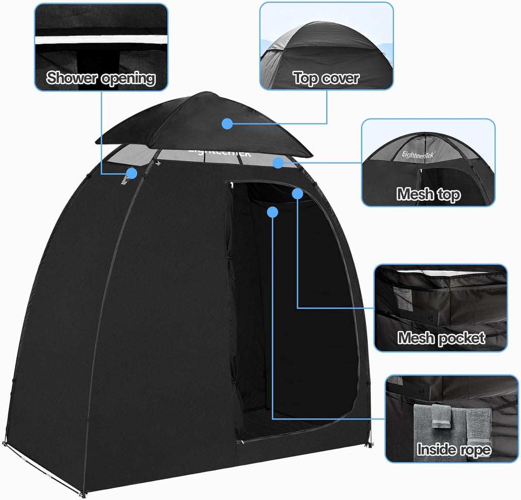 Camping Shower Tent Changing Room with Fixed Floor 2 Rooms and Doors Pop Up Privacy Shelter with Carry Bag 83"x43"x80" P38568