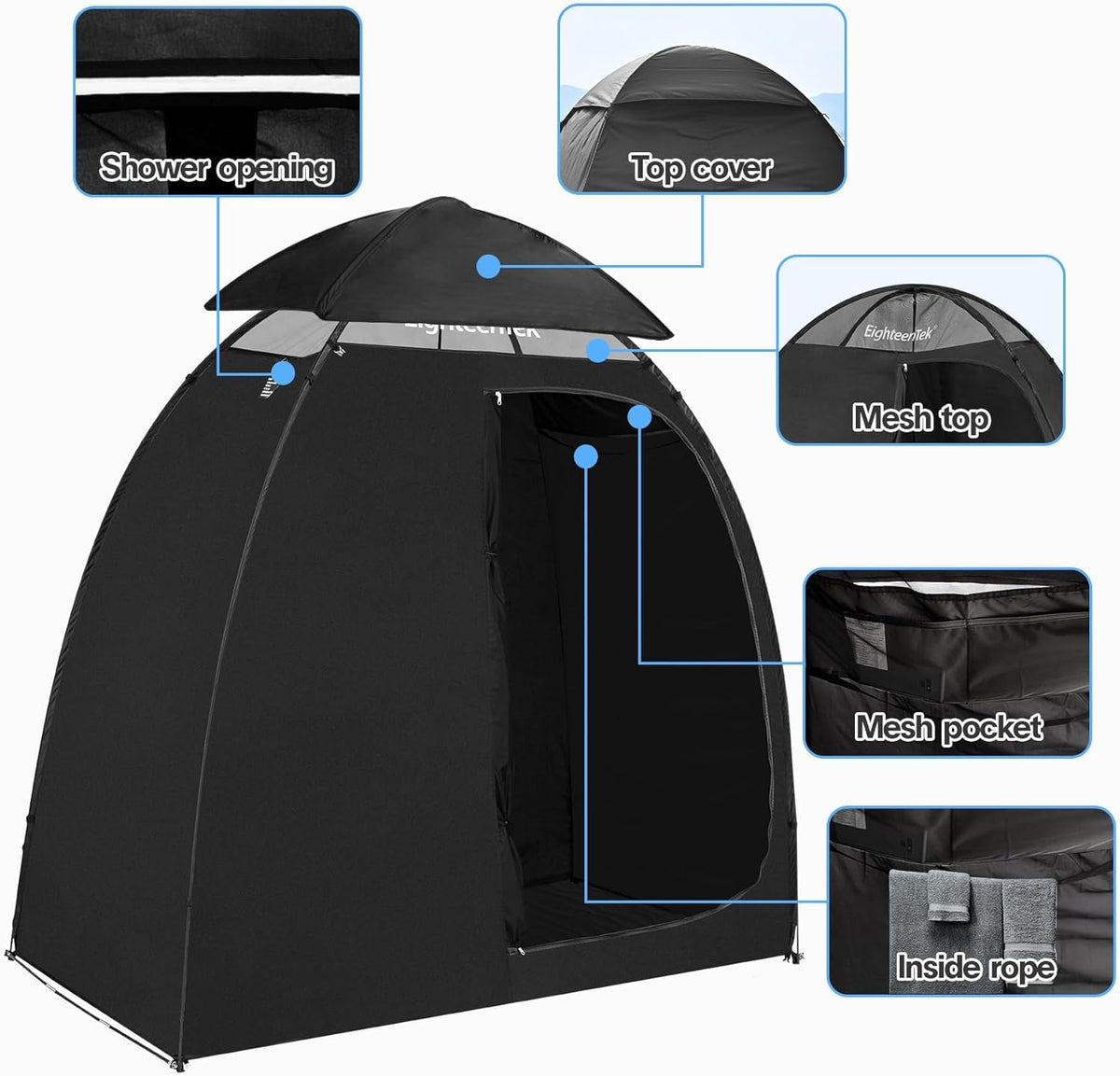 Camping Shower Tent Changing Room with Fixed Floor 2 Rooms and Doors Pop Up Privacy Shelter with Carry Bag 83"x43"x80" P38568